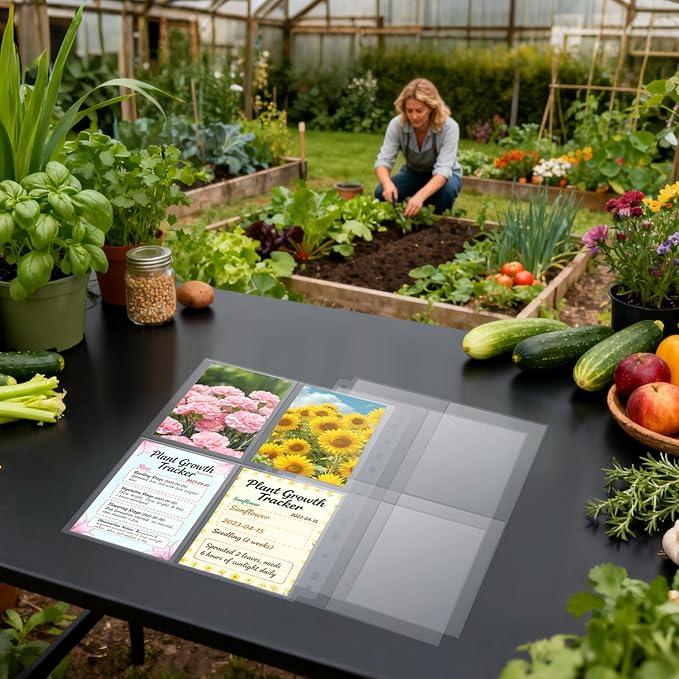240 Pockets 3.5x5” Seed Packet Sleeves, 30 Pack Double Sided 4 Pocket Seed Organizer Sheet,Heavy Duty Garden Seeds Storage Pages for 3 Ring Binder, 8.5x11” Top Loading Clear Photo, Index Card Sleeves