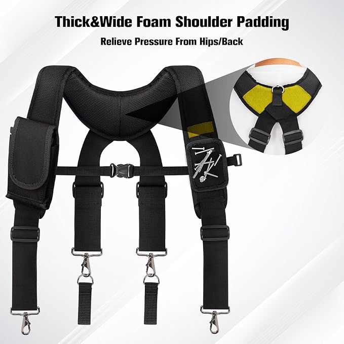 Tool Belt Suspenders, Work Belt Suspender with Magnetic Wristband, Suitable for Construction Electrician Tool Belt with Adjustable Front and Back Straps (Yellow)