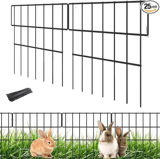 25 Pcs Animal Barrier Wire Fence 17In(H) X 27Ft(L) Rustproof Metal Wire Garden Border Fence 1.73in Gap Metal Small Fence Panels for Dog Rabbits Decorative Garden Patio