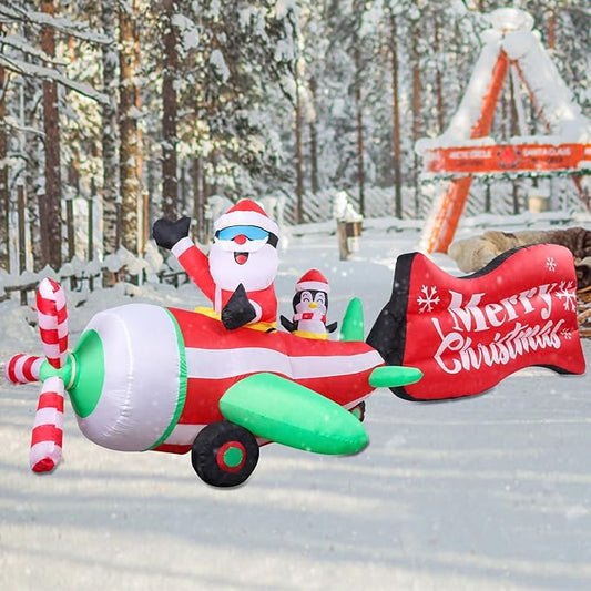 Vipush 10 FT Christmas Inflatable Decorations Helicopter Christmas Decorations Outdoor Inflatable with LED Light, Outdoor Holiday Decor Blow Up Yard Decor