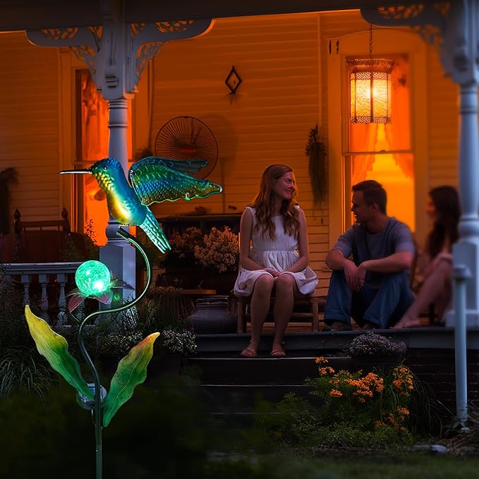 HONGLAND Solar Lights Outdoor for Garden Decor - 46 Inch Hummingbird Solar Lights for Outside, Solar Hummingbird Decorative Garden Stakes for Lawn Patio Yard Porch