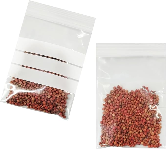 PABCK Clear Seed Envelopes Resealable Seeds Packets Small Plastic Bags for Spice Jewelry Parts Packaging with White Writable Block Coins Envelope Garden Organizer (100, 3.54x5.12 inch (9x13cm))
