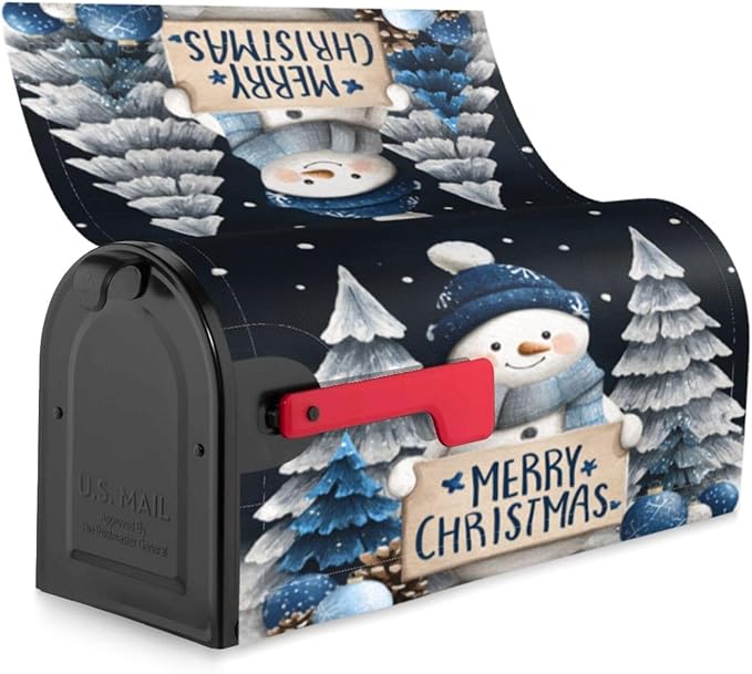 Festive Magnetic Mailbox Cover Winter Snowman Outdoor Mailbox Protector Holiday Seasonal Decorative Garden Yard Home Standard Size 21 x 18 Inch