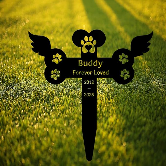 Custom Metal Pet Memorial Sign - Outdoor Cemetery Grave Stake with Paws Wings