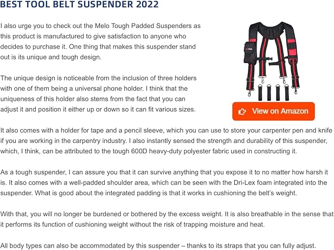MELOTOUGH Tool Belt Suspenders Construction Work Suspenders with detachable phone holder comfortable foam shoulder padder (Red)