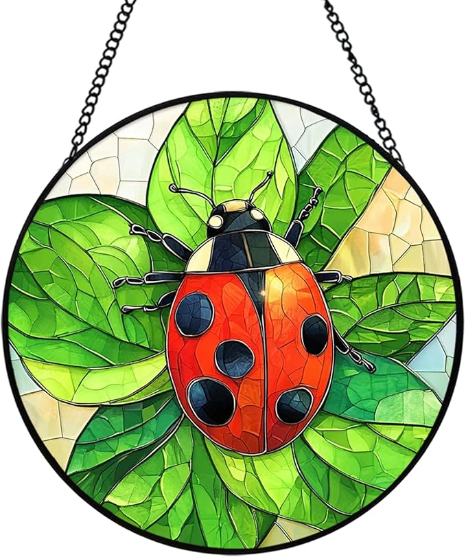 Ladybug Stained Glass Window Hanging, Colorful Ladybug Suncatchers for Windows, Ladybug Suncatcher Gift for Women, Mom, Grandma