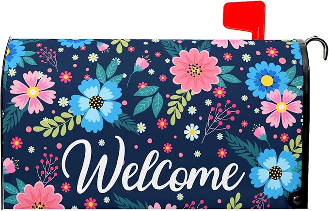 Spring Summer Flowers Mailbox Covers Magnetic Welcome Mailbox Cover Floral Magnetic Mailbox Cover Mailbox Wraps Standard Size 18" X 21" Holiday Garden Mailboxs Decorations for Outside