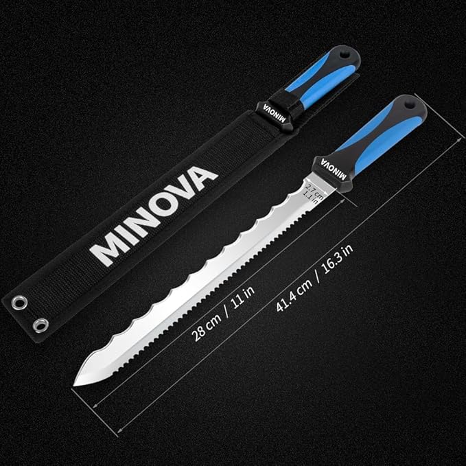 Insulation Knife with Sheath Stainless Steel Blade 11” Double Sided Insulation Cutter for Cutting Mineral Wool Insulation Sod Cutter Garden Knife for Lawn Repair (1)