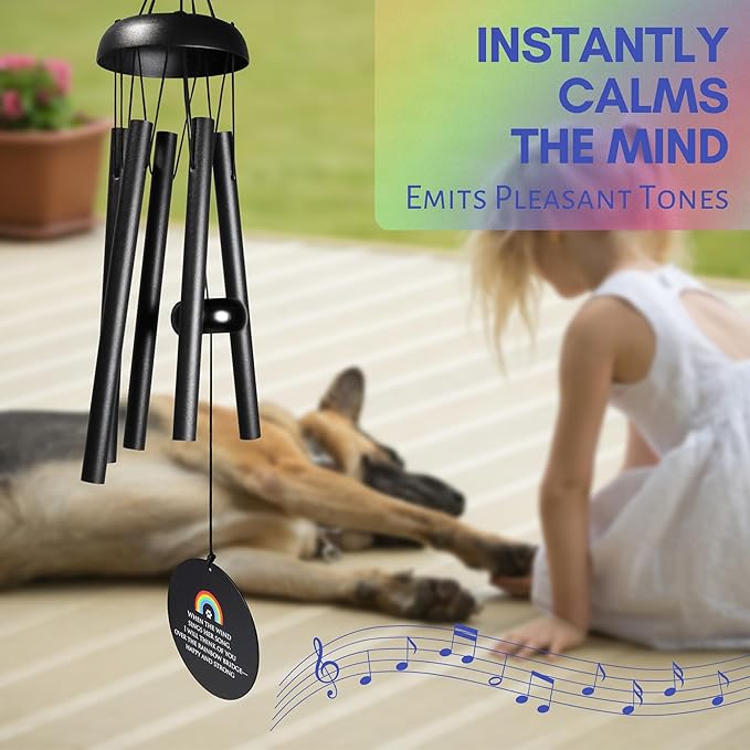 Rainbow Bridge Dog Memorial Gifts – Pet Memorial Wind Chimes, Loss of Dog Sympathy Gift - Black 22"