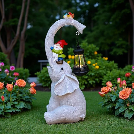Solar Elephant Garden Statues with LED Lights, Outdoor Decor for Patio Yard Balcony - Unique Housewarming Birthday Gifts for Women Mom Grandma