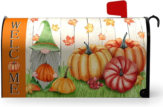 Fall Gnome Mailbox Covers Magnetic Standard Size Welcome Mail Box Cover Autumn Pumpkin Mailbox Post Cover Waterproof Mailbox Decor Maple Leaves Mailbox Wraps for Garden Yard 21 * 18 Inch