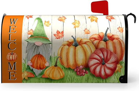 Fall Gnome Mailbox Covers Magnetic Standard Size Welcome Mail Box Cover Autumn Pumpkin Mailbox Post Cover Waterproof Mailbox Decor Maple Leaves Mailbox Wraps for Garden Yard 21 * 18 Inch