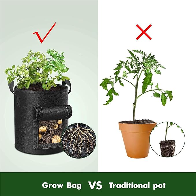 3 Pack of 5-Gallon Potato Planting Bags with Harvest Viewing Window, Thickened Breathable Non-Woven Planters with Handles - Ideal Fabric Planting Containers for Plant Potatoes (Khaki/Green/Black