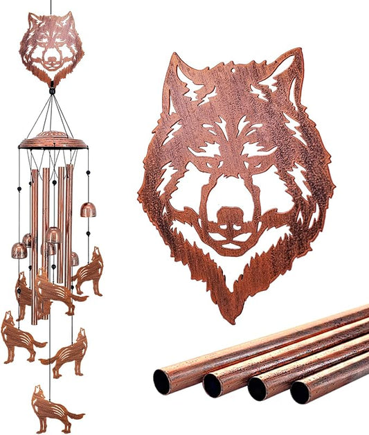 Wolf Wind Chimes for Outside,Wolf Gifts for Men Women/Memorial Gift/House Warming Gift/Birthday Gifts Metal windchimes Outdoors/Indoors,Garden Decor,Patio,Home,Porch,Yard Decorations