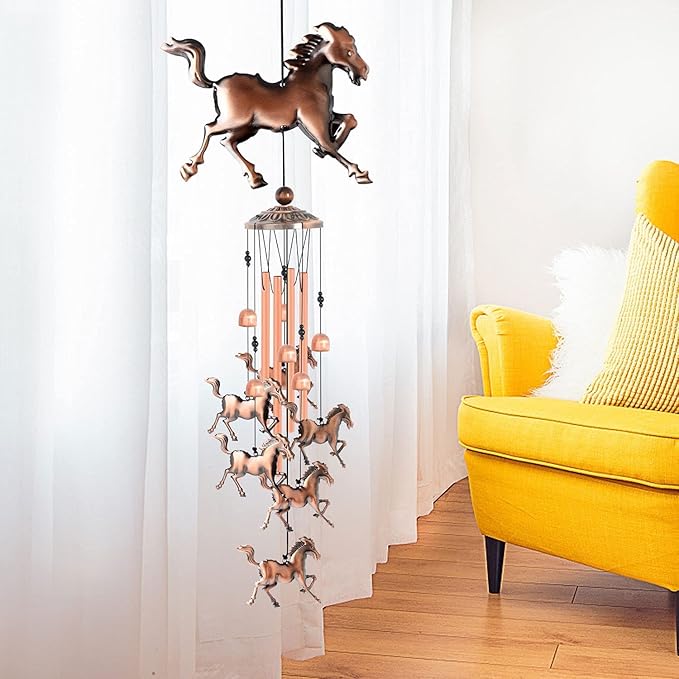 Horse Wind Chimes for Outside,39 inch Length Memorial Pony Horse Wind Chime with 4 Large Aluminum Tubes & S Hook,Indoor Outdoor Decor Hanging Wind Catcher Bell for Home,Garden,Patio,Backyard,Porch
