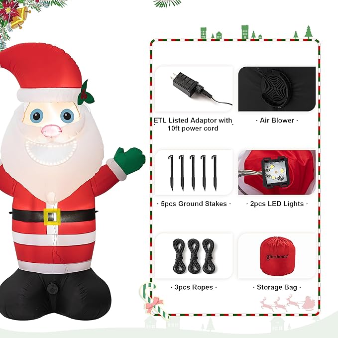 eUty 8ft Christmas Inflatable Outdoor Decoration Lighted Musical Santa Decor Waterproof Christmas Blow Up Yard Decorations for Xmas Holiday Party Yard Garden Lawn Decor