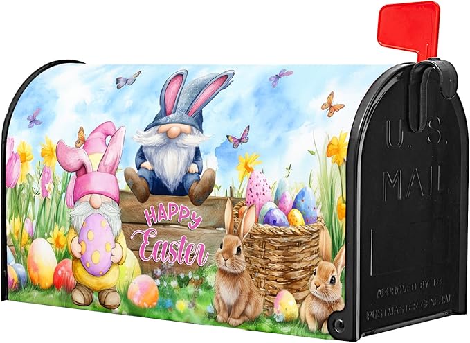 Easter Magnetic Mailbox Cover Rabbit Eggs Mailbox Cover Magnetic Standard Size 18 X 21 Inch Spring Butterfly Floral Mailbox Post Cover Mailbox Wraps Mailbox Decor for Home Garden Outdoor Yard
