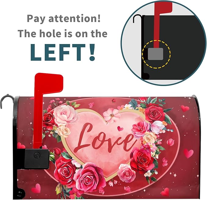 Valentine's Day Mailbox Covers Magnetic Standard Size 18 X 25.5 Inch Red Love Hearts Magnetic Mailbox Cover Floral Mailbox Wraps Post Box Cover Decoration Outdoor Garden Home Yard Outside