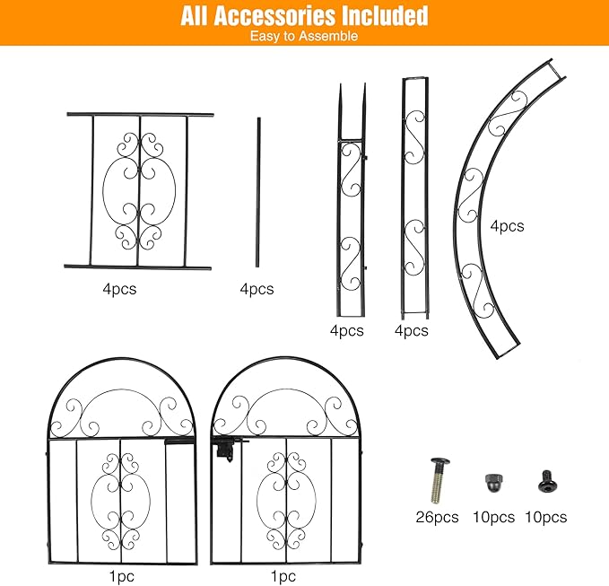 84in High Metal Garden Arbor with Gate, Heavy Duty Wide Garden Arch, Metal Arch Trellis with Gate for Climbing Plant, Wedding, Outdoor Patio Décor, Black(84"x52.4"x19")