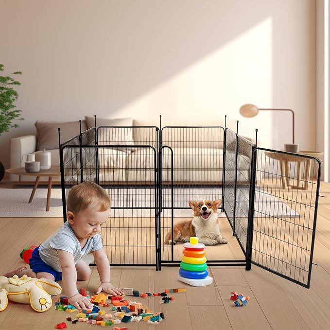 Garden Fencing 40 inch High, Dog Fence Outdoor for Yard, 8 Panels Total 18Ft(L)，Gate 21 inches Wide with Low Sills. Fencing for Garden Beds, Rabbit Fence, Anti Dig Fences Barrier