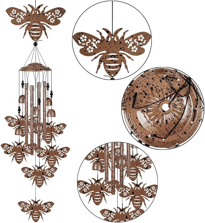 Bees Wind Chimes for Garden,Home,Balcony,Yard,Outdoor Decor, Bee Wind Bell, Memorial Windchimes, Bee Decoration, Wind Catcher, Blessing Wind Chime for Mom,Grandma,Family,Women,Friend