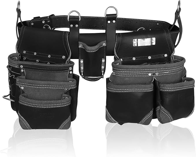 Grain Leather Tool Belt | Tools Pouch | Drywall Tool Belt | Carpenter Tools Bag | Leather Tool Belts for Men | Construction | Framers | Electrician (Black)
