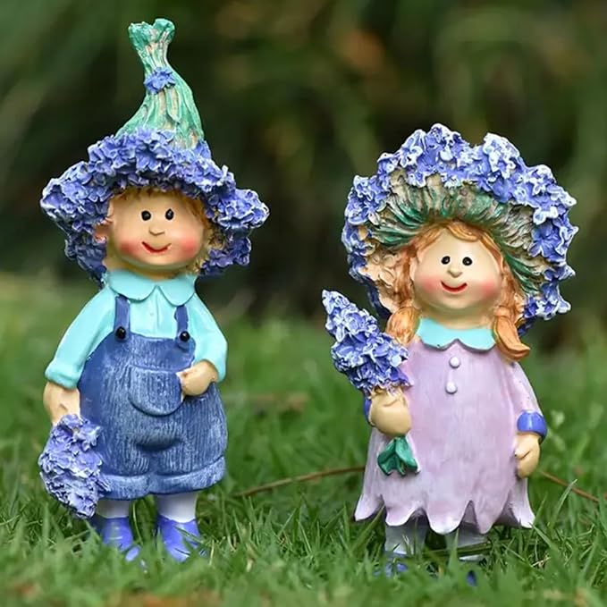 2 - Piece Set of Lavender Garden Decorative Character Statues, Ideal for Outdoor Patio, Lawn, Garden & Indoor Home Decor, for Parents, Friends and Housewarming