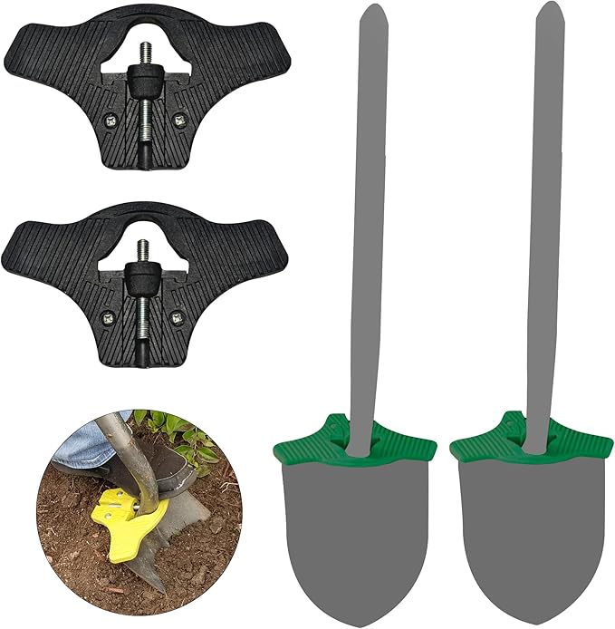 Non-Skid Shovel Attachment (Set of 2) – Back-Saving Ergonomic Shovel Foot Step for Easier Digging & Landscaping | Heavy-Duty Shovel Grip Accessory, Fits Most Shovels – Green