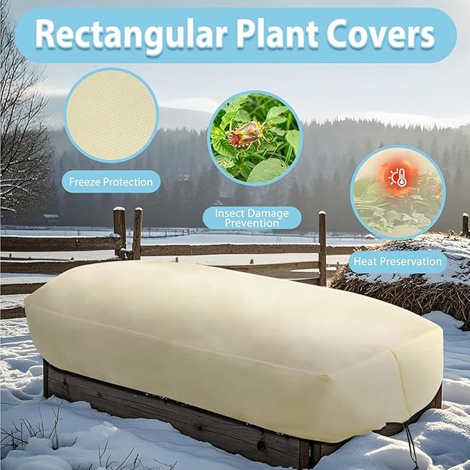 Plant Frost Protection Cover,Plant Frost Cover for Garden Protection, Rectangular Planter Blanket with Drawstring, Winter Garden Netting, 68.8 x 17.7 x 15.7 Inch, 4 Pack
