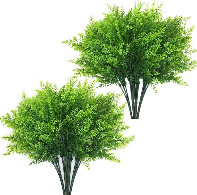CATTREE Artificial Shrubs Bushes, Plastic Plants Fern Leaves Fake Persian Grass Wedding Indoor Outdoor Home Garden Verandah Kitchen Office Table Centerpieces Arrangements Christmas Decoration 8 pcs