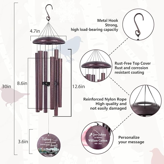 ASTARIN Memorial Wind Chimes Personalized, Deep Tone Wind Chimes for Loss of Loved One, Sympathy Gifts for Loss Mom/Dad/Sister, Outdoor Windchime for Memory Bereavement Condolence