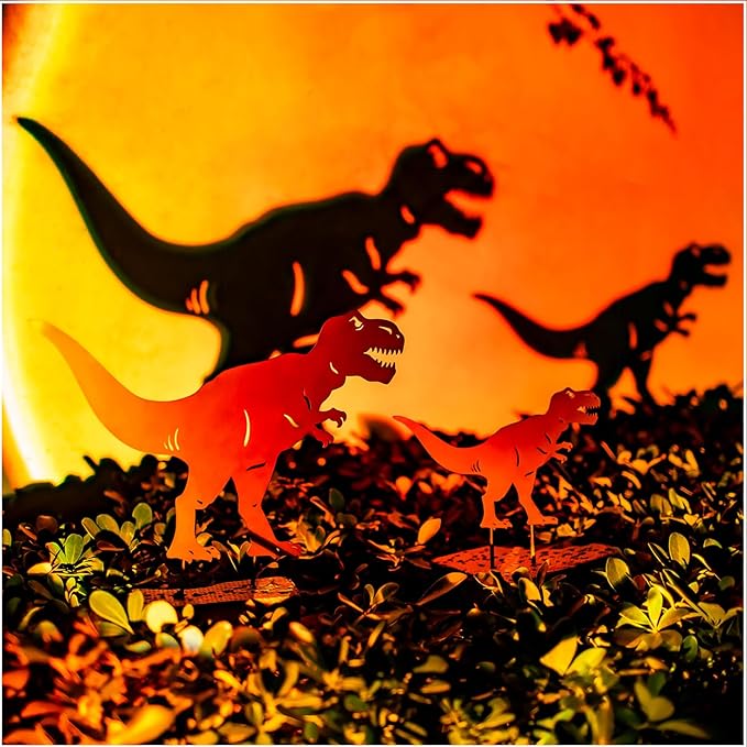 Dinosaur Metal Decorative Garden Stakes Dinosaur Gifts for Women Men Mom Birthday Gifts T. rex Silhouette Statues for Garden Decor, Yard Art, Patio, Outside, Lawn Ornaments, Outdoor Decorations