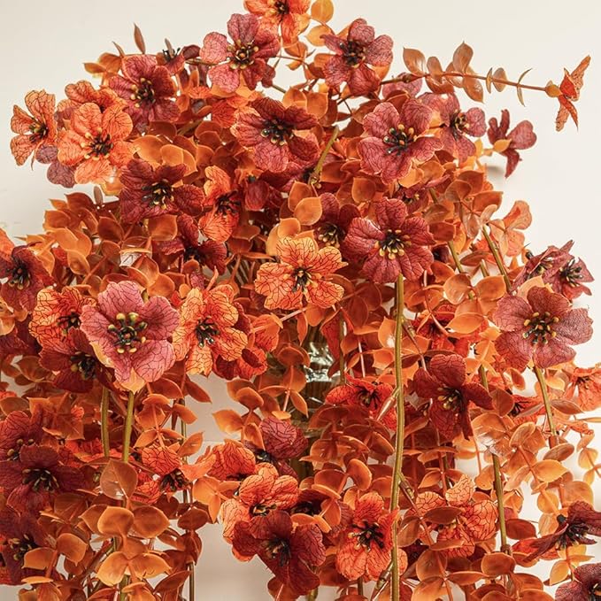 SzJias Artificial Hanging Plants for Outdoor Fall Flowers Hanging Fake Flowers Eucalyptus Leaf Faux Plants for Patio Porch Outdoor Plants Decor (4 Pcs, Fall)