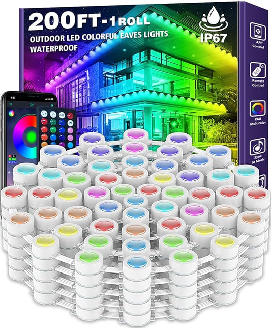 SINLEY Permanent Outdoor RGB Lights,Waterproof Smart LED Eaves Lights with App/Remote Control,for Christmas and All Holiday Decor,Daily and Accent Lighting,House Roof and Garden Lighting (200FT)