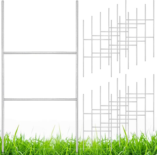 Therwen 12 Pcs Yard Sign Stakes 20'' x 10'' Metal H Heavy Duty Frame Wire Stakes Galvanized Lawn Sign for 4mm 5mm Corrugated Advertising Board Yard Garage Holder Christmas Decor