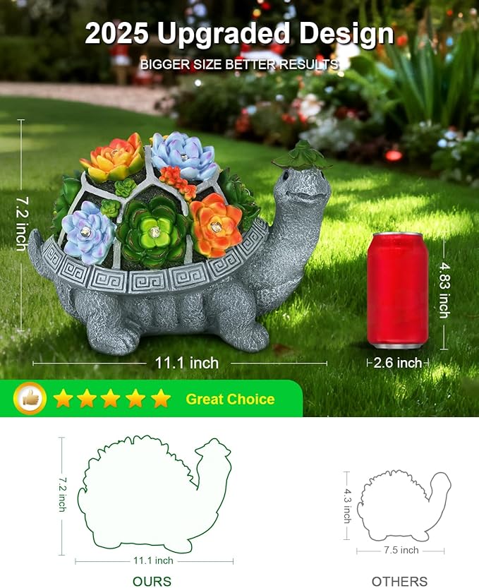 11.1 Inch Large Solar Garden Decor Turtle Statues Lights, Outdoor Figurine Decorations Ornament Lamps for Outside Yard, Lawn, Patio, Porch, Balcony, Unique Birthday Gifts for Mom women Grandma(Gray)