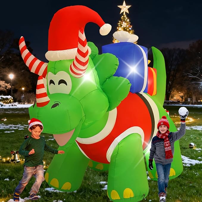 13FT Triceratops Inflatable Decoration with Built-in LED Lights, Christmas Outdoor Inflatable Decoration for Lawn, Yard, Garden, Patio