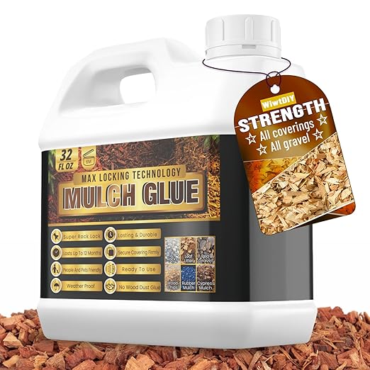 Mulch Glue - 32OZ Rock Glue for Landscaping, Long-Lasting, Ready to Use, Fast-Drying Strong Mulch Stabilizer for Walkways, Yards, Garden, Lockdown Sticky Stones, Pebbles, Pea, Rubber, Cypress