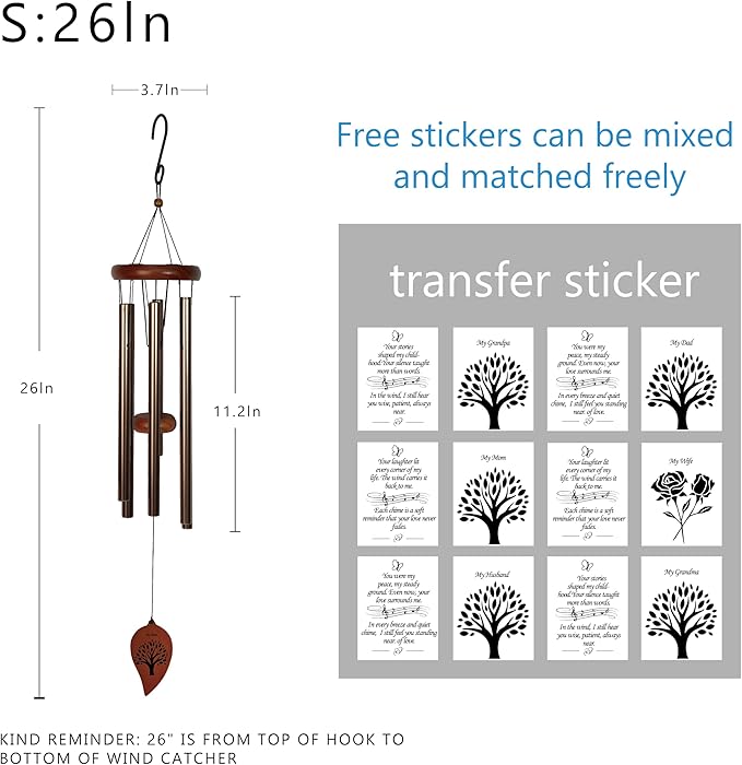 Personalized Memorial Wind Chimes for Loss of Loved One – Sympathy Gift for Mom or Dad, Outdoor Bereavement Chimes, Remembrance Wind Chime for Funeral or Memorial (Gold, 26")