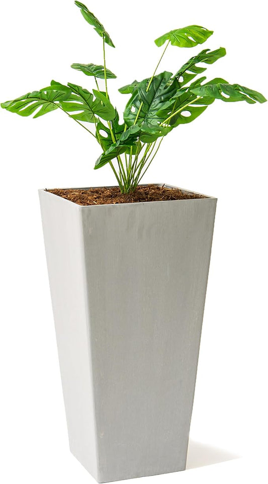 XBrand Modern 30-Inch Tall Square Planter, Tapered, Indoor & Outdoor, Patio Decor, Gray