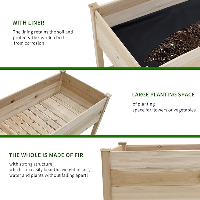 Wooden Garden Planter Box with Legs (48.5x30x24.4 inches), Featuring Drainage Function, Suitable for Gardening, Backyards, Balconies, etc. (106422)