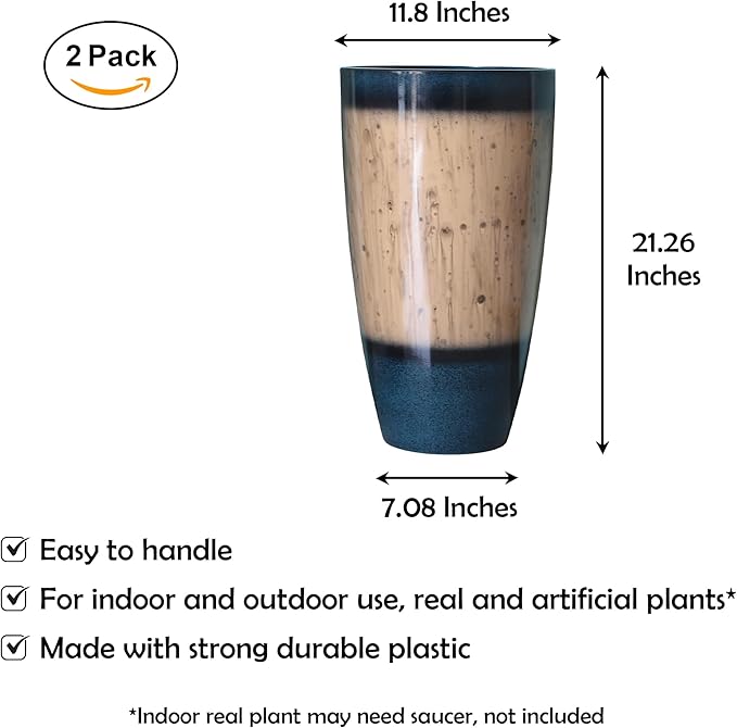 RUBBER BOND Plant Pots 2 Pack - Modern Indoor/Outdoor Planters for Home Decor - Weather-Resistant Large Flower Pots - Lightweight 22 Inches Tall Planters