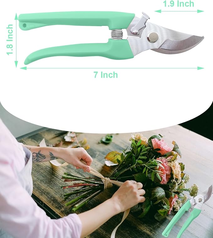 Pruning Shears for Gardening, 2 Pack Garden Scissors for Cutting Fresh Flowers, Floral Clippers for Plants, Fruits (Green)