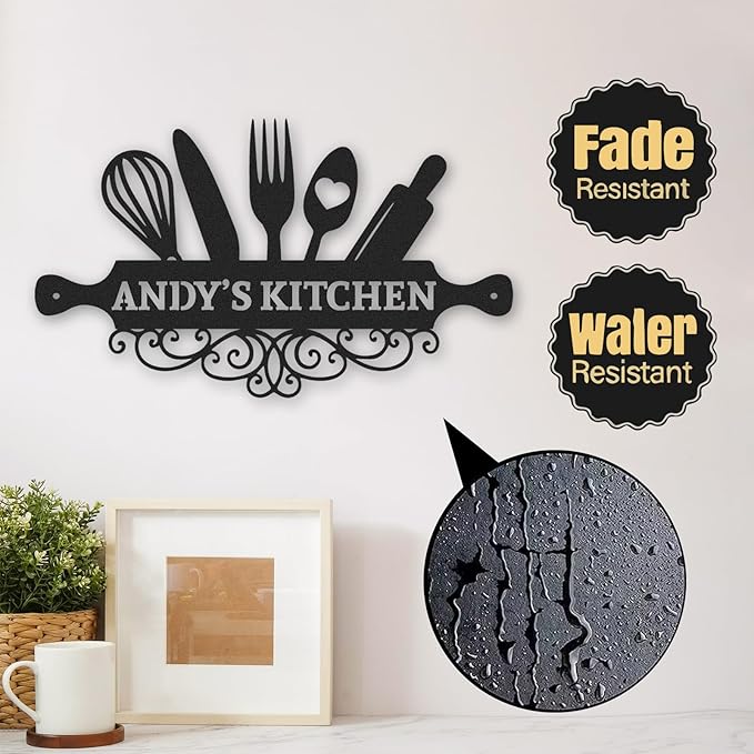 Personalized Kitchen Metal Signs, Kitchen Wall Decor, Custom Name Sign, Coffee Bar Decor, Rustic Metal Wall Art Decoration for Kitchen, Farmhouse, Dining Room, Customized Housewarming Gifts