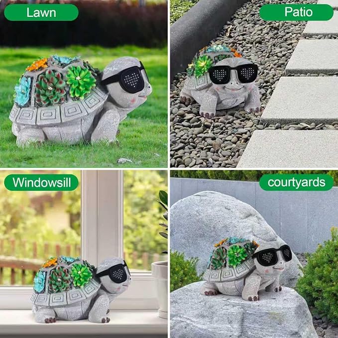 Solar Garden Statues Turtle with Succulent and LED Lights Birthday Gifts for Women Mom Grandma Solar Outdoor Decor for Patio Backyard Yard Lawn Decoration-Unique