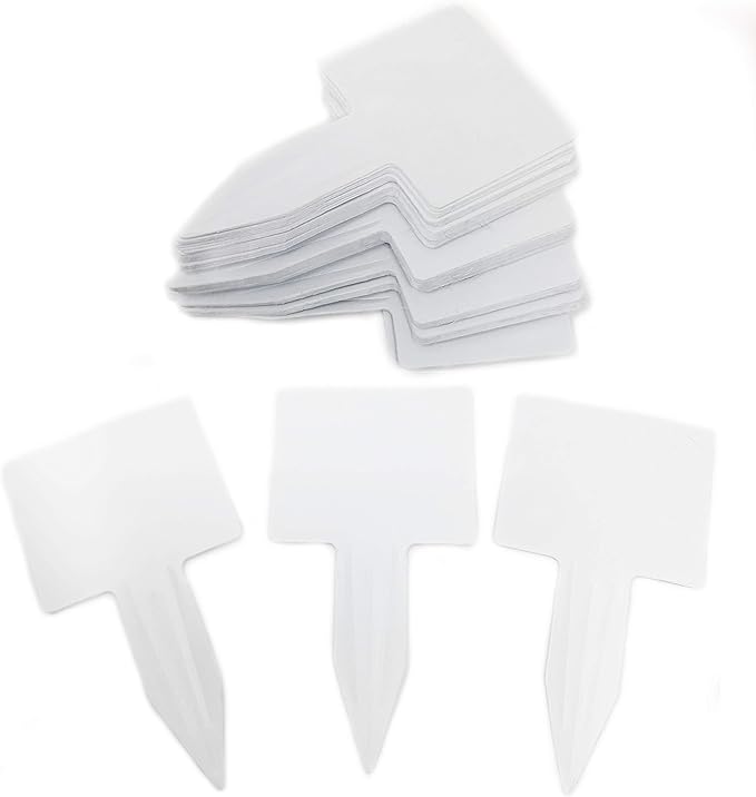 50 Pcs T-Type 5 Inch Thick Plastic Plant Nursery Garden Labels Pot Marker Stake Tags White Large 2.62" by 2.25" Head Waterproof Plant Labels
