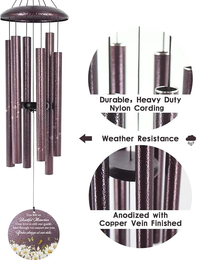 Personalized Sympathy Wind Chimes, 36inch Daisy Butterfly Memorial Wind Chimes, in Memory for Loss of Loved Dad/Mom/Ones, Memorial Gifts Deep Tone Outdoor (Produced in USA)