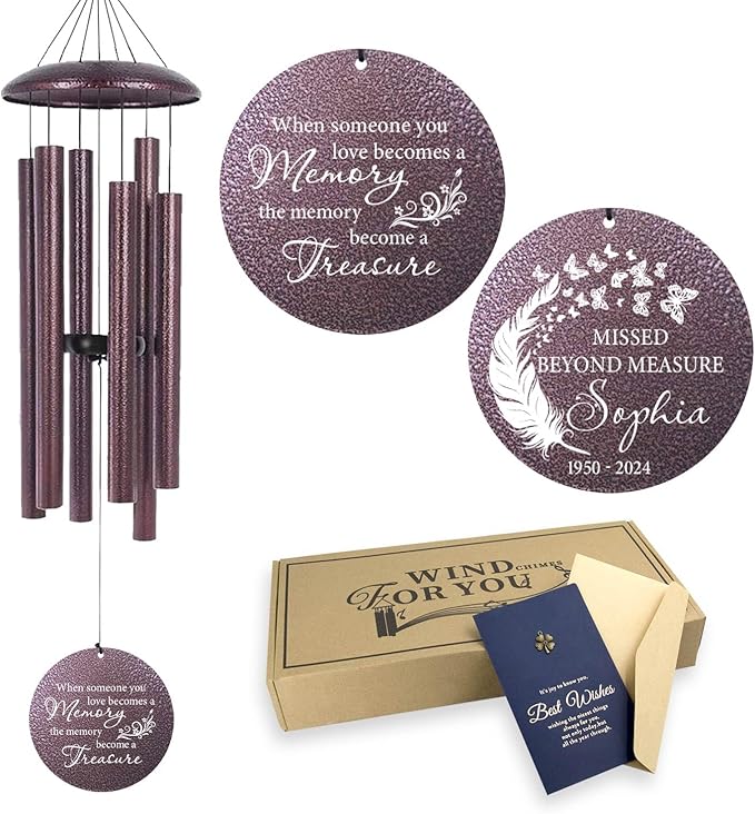 ASTARIN 36" Large Deep Tone Personalized Sympathy Wind Chimes, Memorial Wind Chime for Loss of Mother Father Loved One, Angel's Feather Bereavement Gifts Decor Outdoor Patio Garden(Produced in USA)