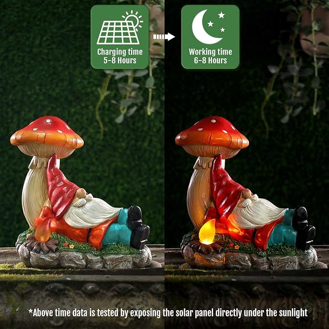 Christmas Garden Gnomes Statues with Solar LED Light, Solar Powered Gnome Sculptures for Patio Yard Lawn Balcony Decor Mother's Day Birthday Gifts for Women Mom 8.5 Inch