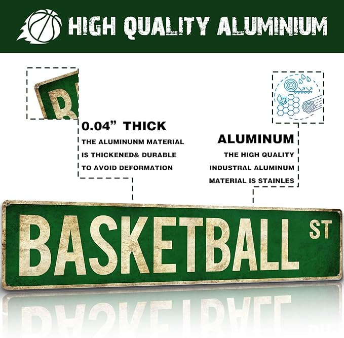 Basketball Gifts for Boys 8-12 Accessories Basketball Room Decor Vintage Street Signs Bedroom Wall Art Gear for Teen Boys 12-14